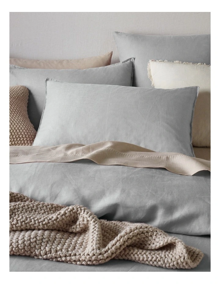 Sandy Cape Washed Belgian Linen Quilt Cover Set in Light Grey