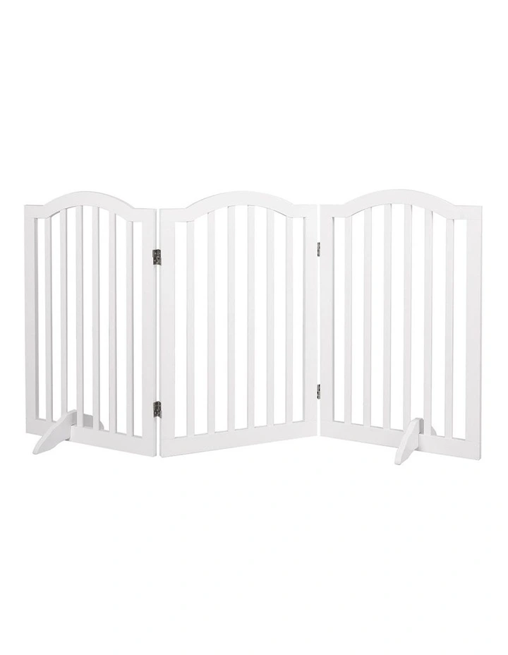 Wooden Fence Pet Stair Barrier Security Door 3 Panels in White
