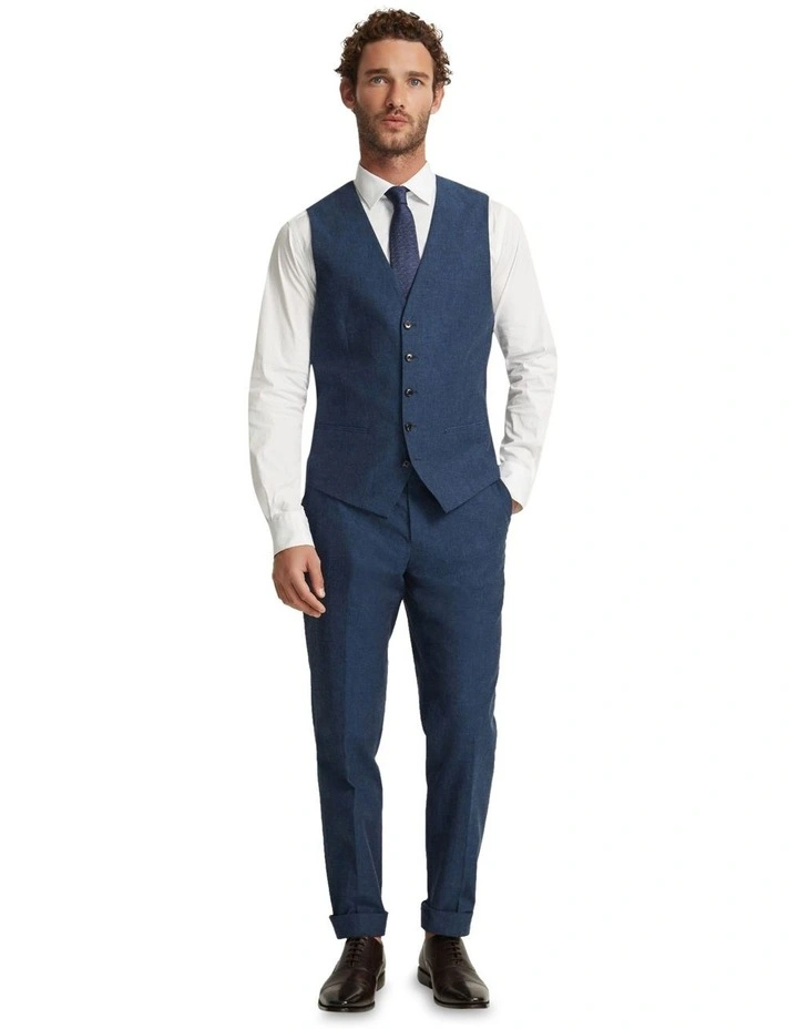 Butterworth Linen Blend Waistcoat in Blue