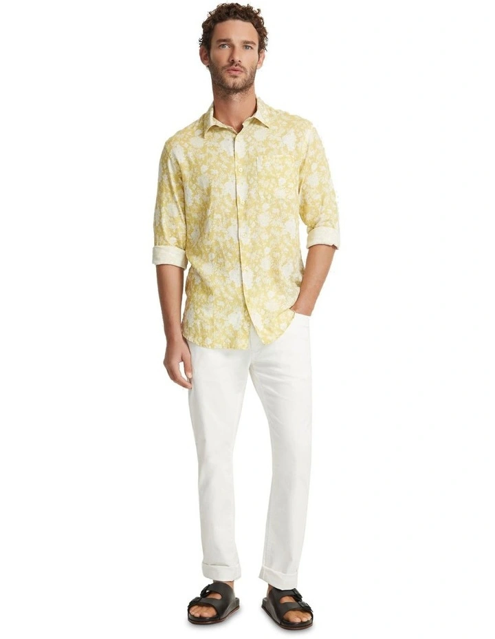 Holloway Linen Blend Printed Shirt in Mustard Yellow