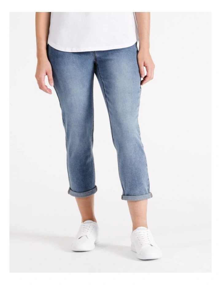 Recycled Cotton Blend Wardrobe Staple Crop Denim Jean in Mid Wash