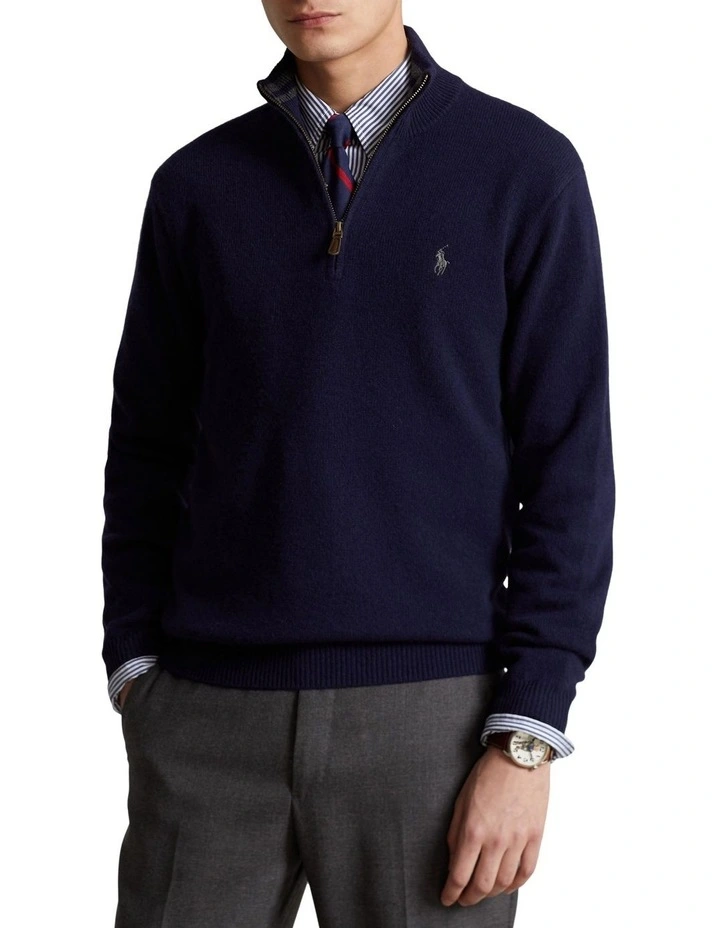 Wool Cashmere Quarter Zip Sweater in Blue