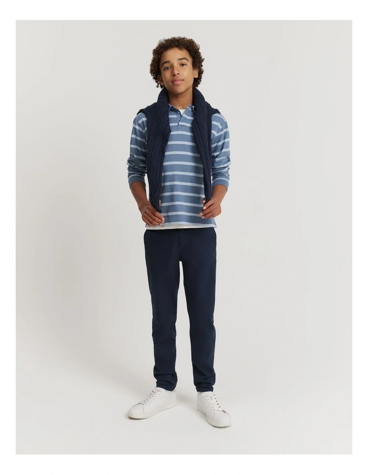 Teen Recycled Cotton Blend Stripe Rugby Top in Washed Blue