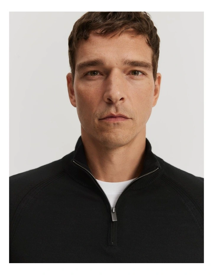 Verified Australian Merino Half Zip Knit in Black