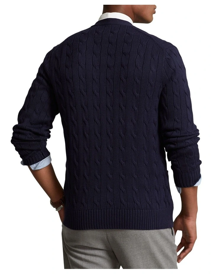 Cable-Knit Cotton Cardigan in Blue