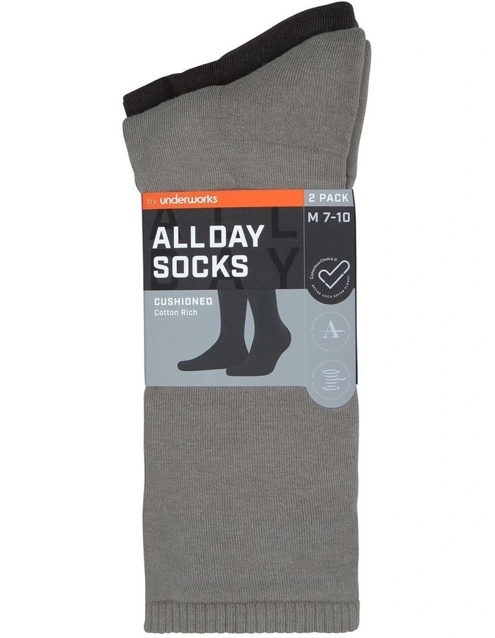 Fine Cotton Cushion Foot Socks 2 Pack in Multi