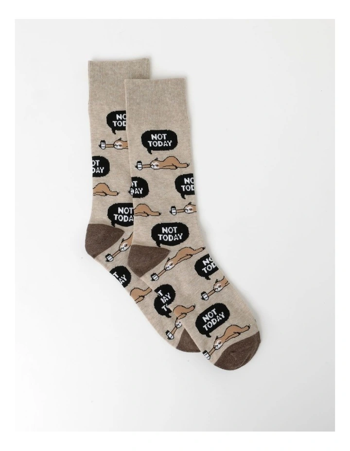 Sloth Not Today Socks in Linen Marle