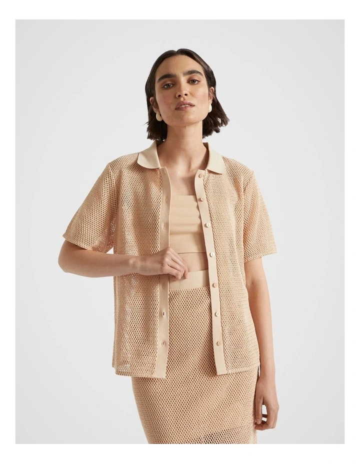 Mesh Short Sleeve Shirt in Soft Wheat