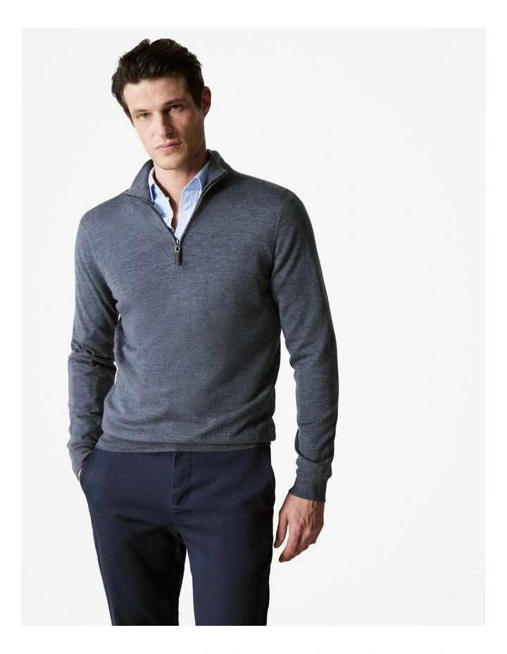 Merino Half Zip Knit in Slate Blue