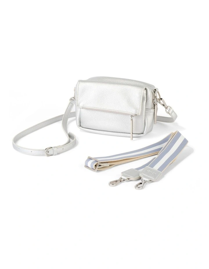 Playground Vegan Leather Cross-Body Bag in Metallic Silver Dimple