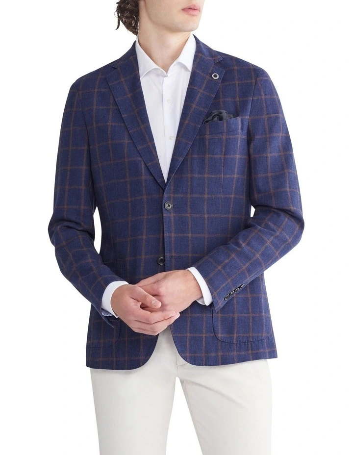 Slim Windowpane Check Blazer in Blue