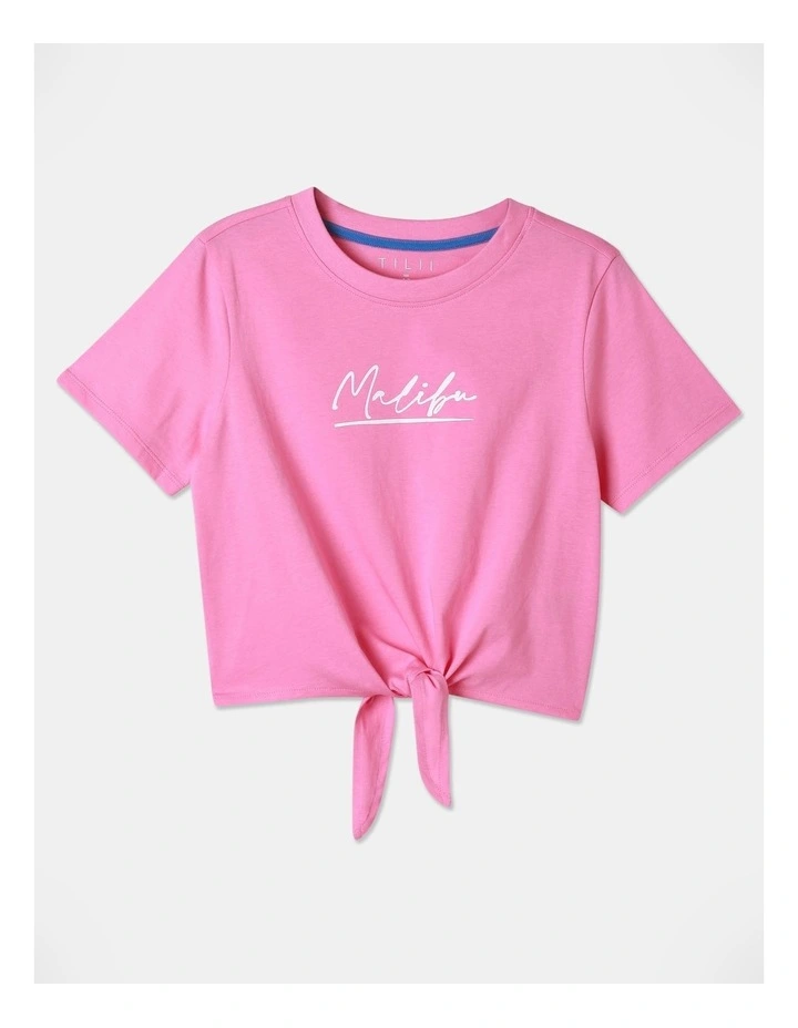 Essentials Tie Front Tee in Hot Pink