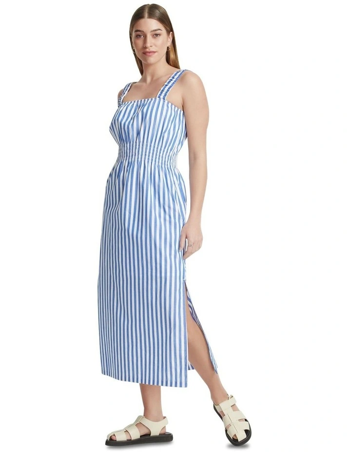 Gigi Striped Cotton Dress in Blue