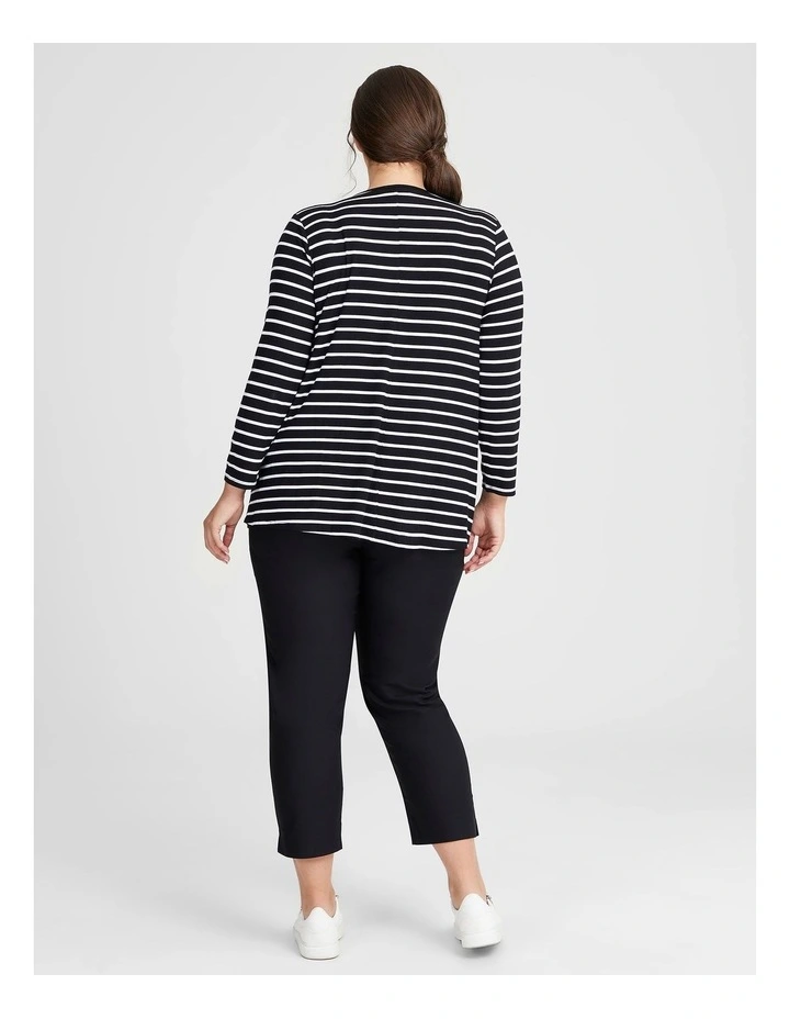 Bamboo Stripe V-neck Long Sleeve Day Top in Black/White Stripe