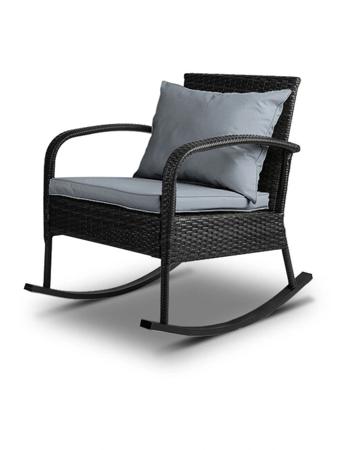 Outdoor Furniture Rocking Chair Wicker Garden Patio Lounge Setting Black
