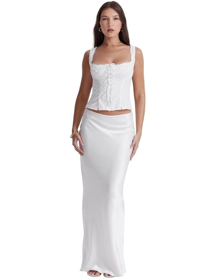 Sydel Satin Bias Cut Maxi Skirt in White