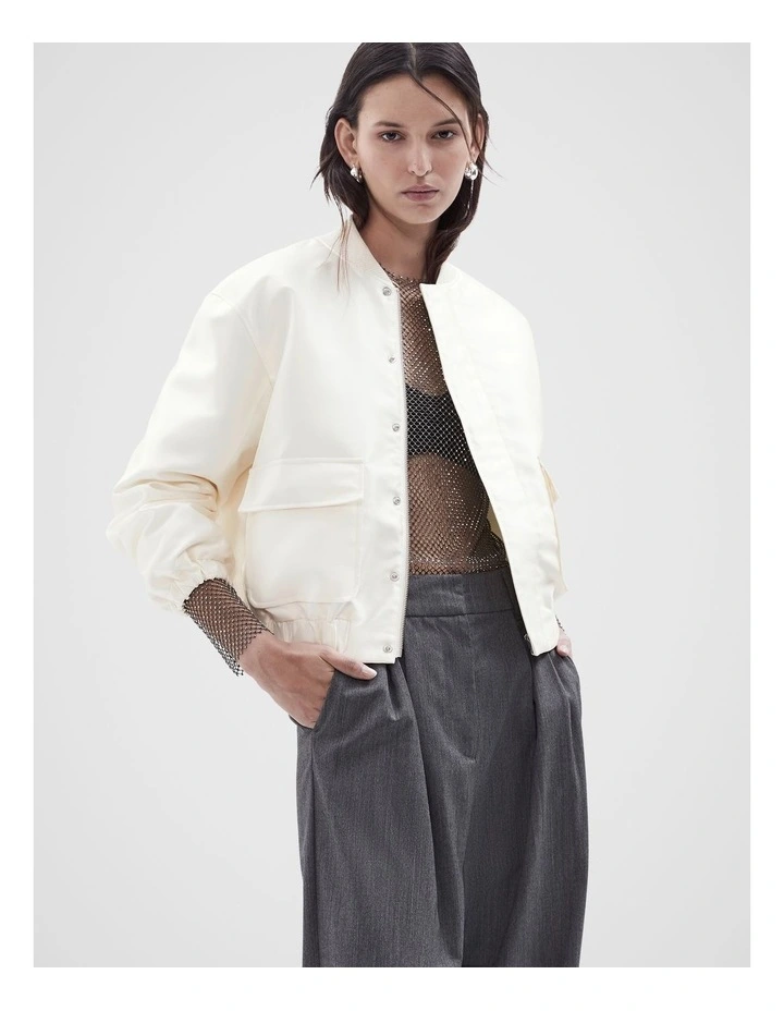 Cropped Bomber Jacket in White