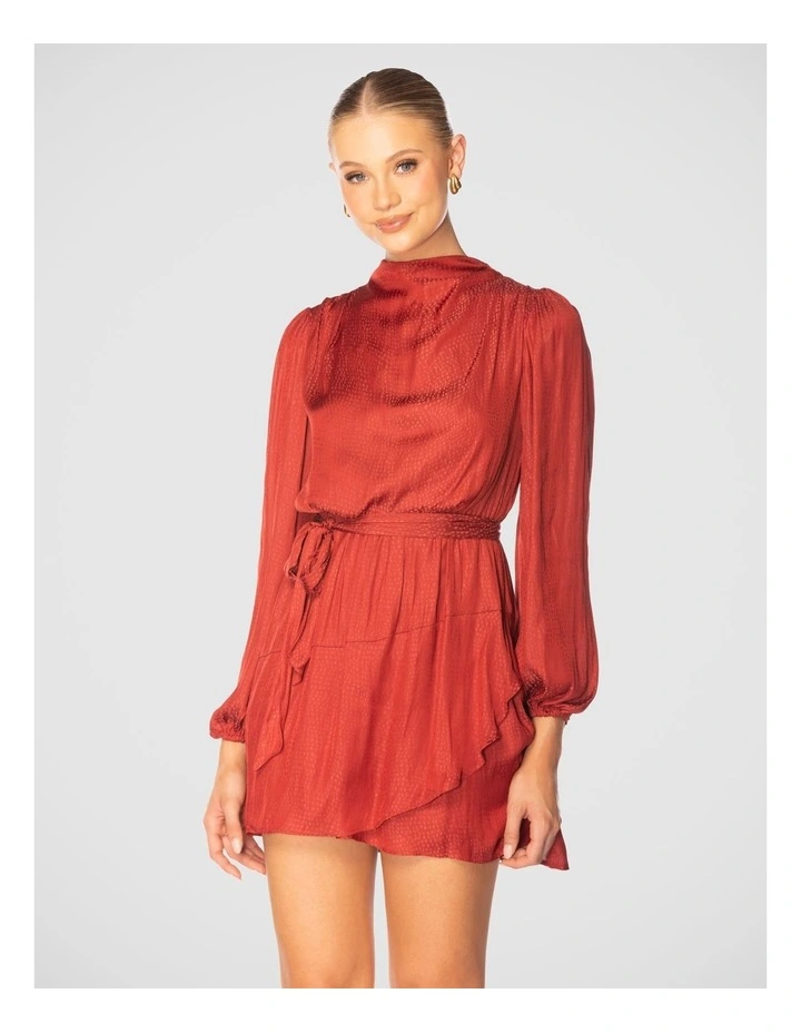 Zosia High Neck Mini Dress in Burgundy