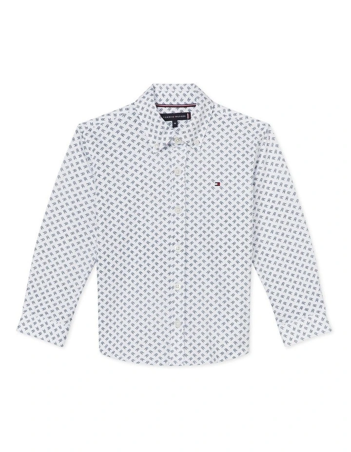 Mini Monogram Print Shirt (3-7 years) in White