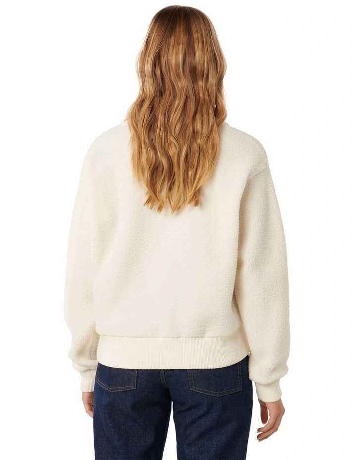 Sofie Sheared Zip Front Sweatshirt in Cream
