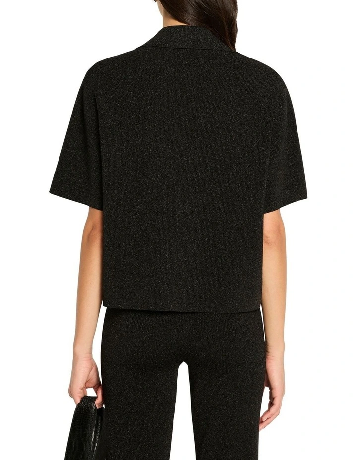 Jet Rib Sparkle Polo Shirt in Black