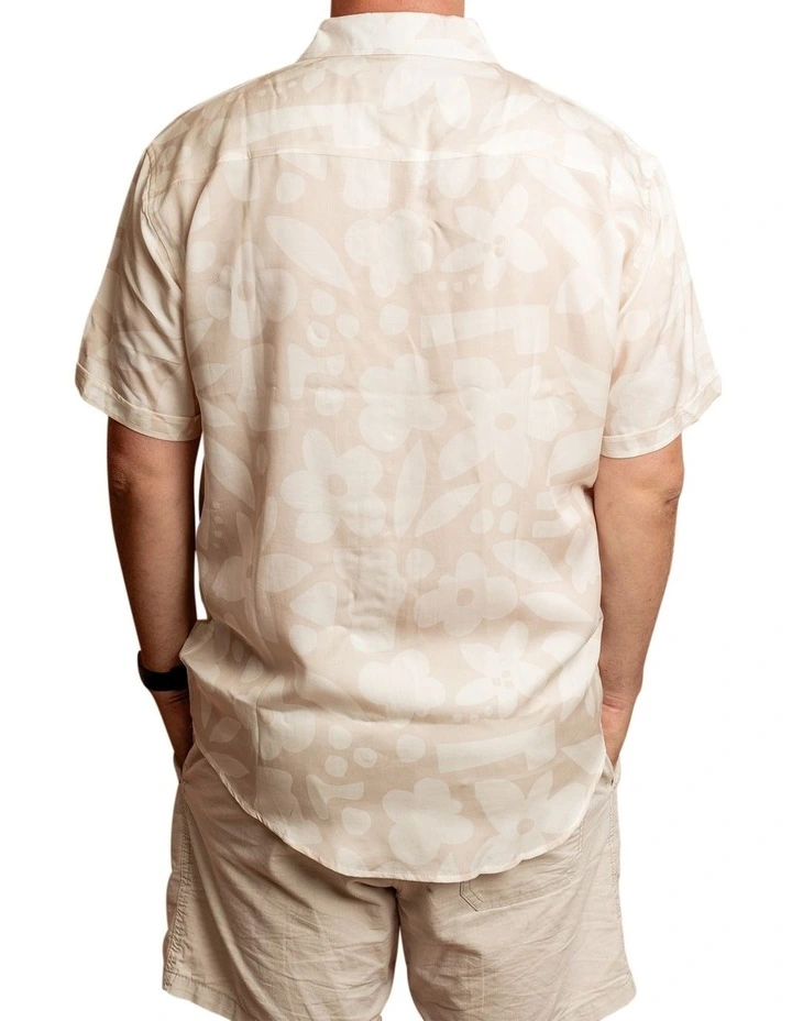Cut Out Flowers Short Sleeve Shirt in Sand