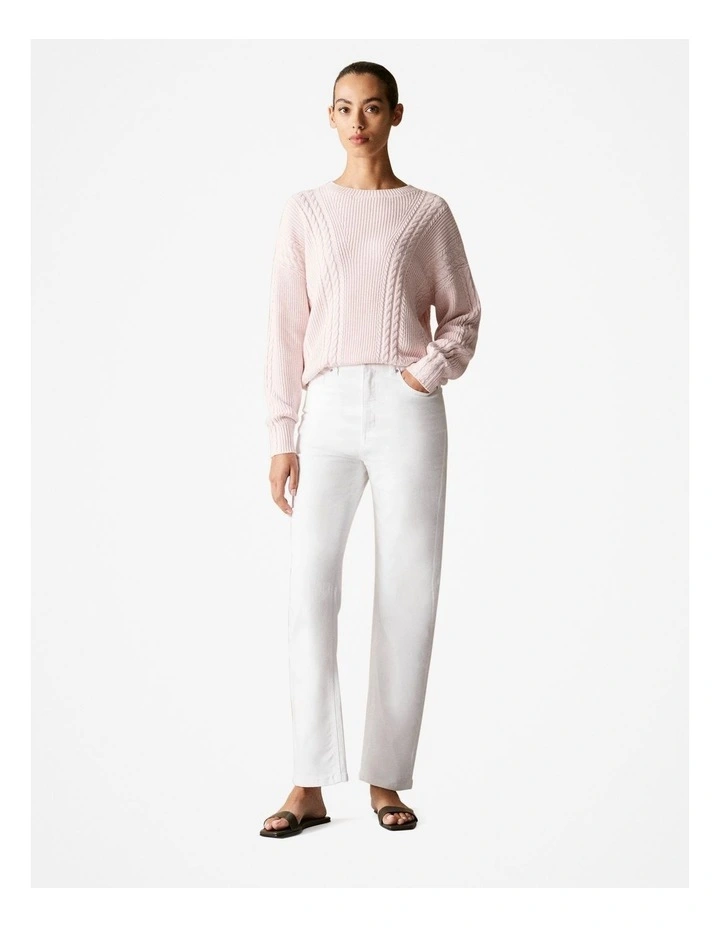 Cotton Cashmere Cable Pullover in Pale Pink