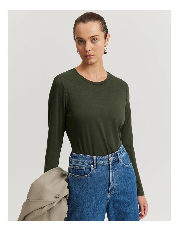 Australian Cotton Long Sleeve Slub T-shirt in Hunter Green