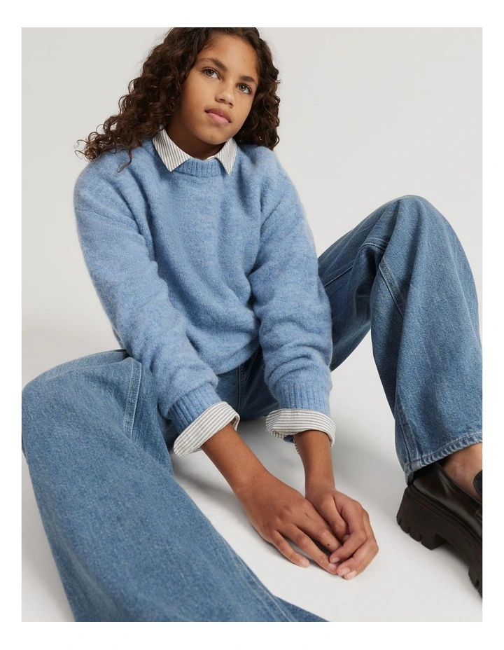 Teen Fluffy Knit Pullover in Dusty Blue