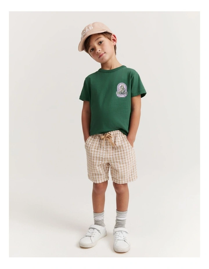 Organically Grown Cotton Blend Gingham Short in Natural