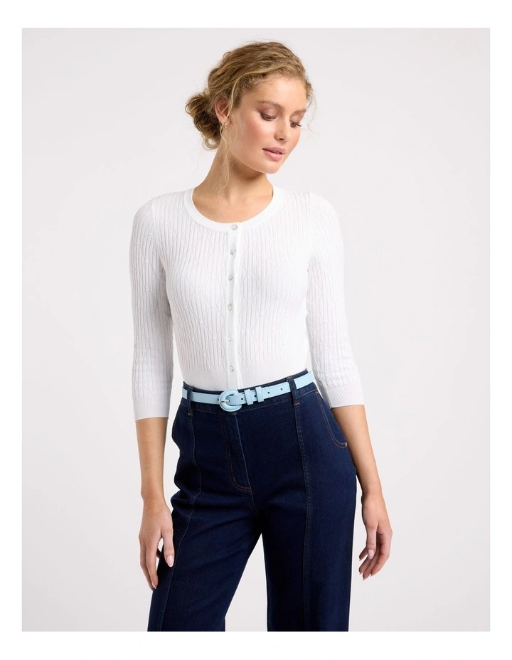 Haisley 3/4 Sleeve Cardi in White