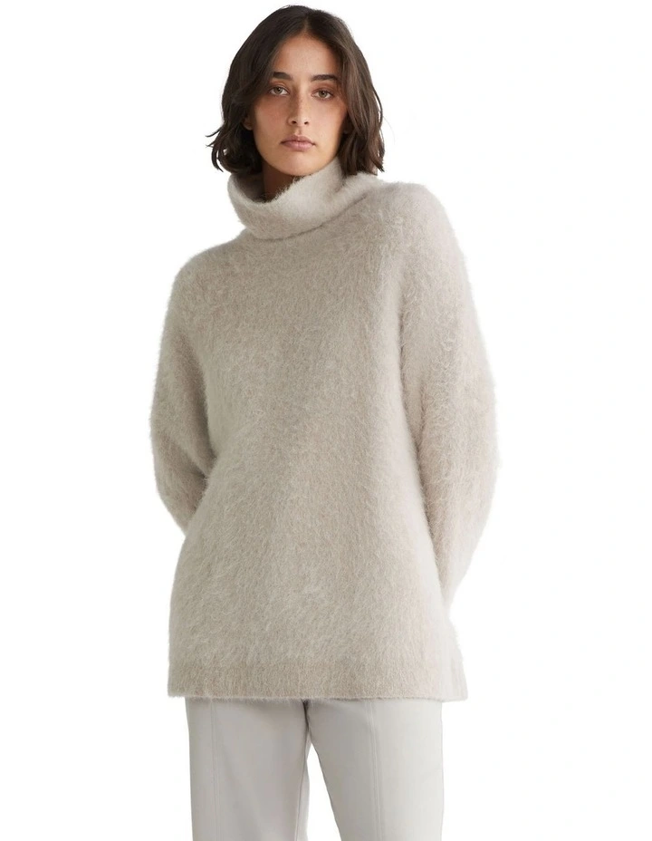 Brushed Alpaca Funnel Sweater in Chateau Gray