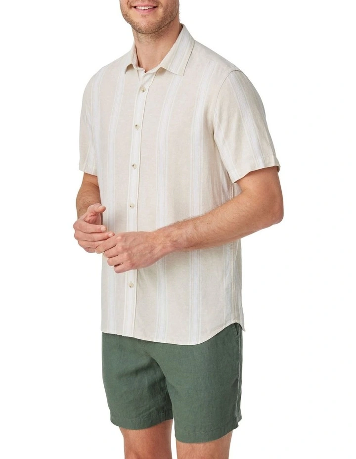 Bennett Linen Blend Stripe Shirt in Natural