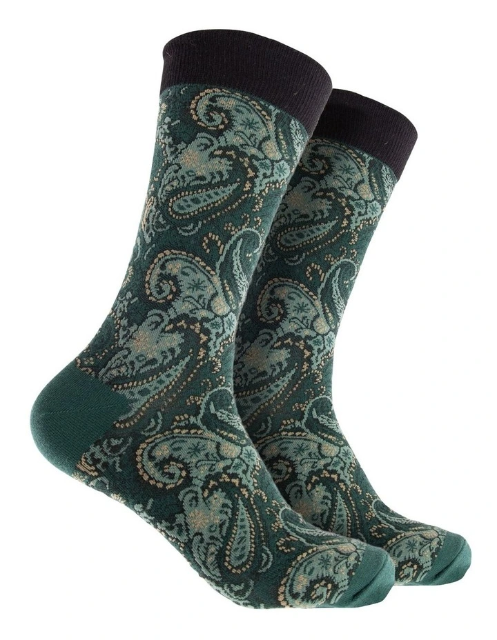 Paisley Super Fine Cotton Crew Socks in Black