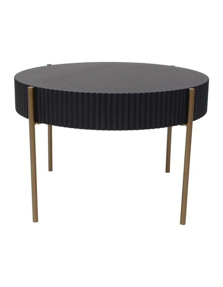 Round Ribbed Coffee Table Cum Big Stool in Black/Gold