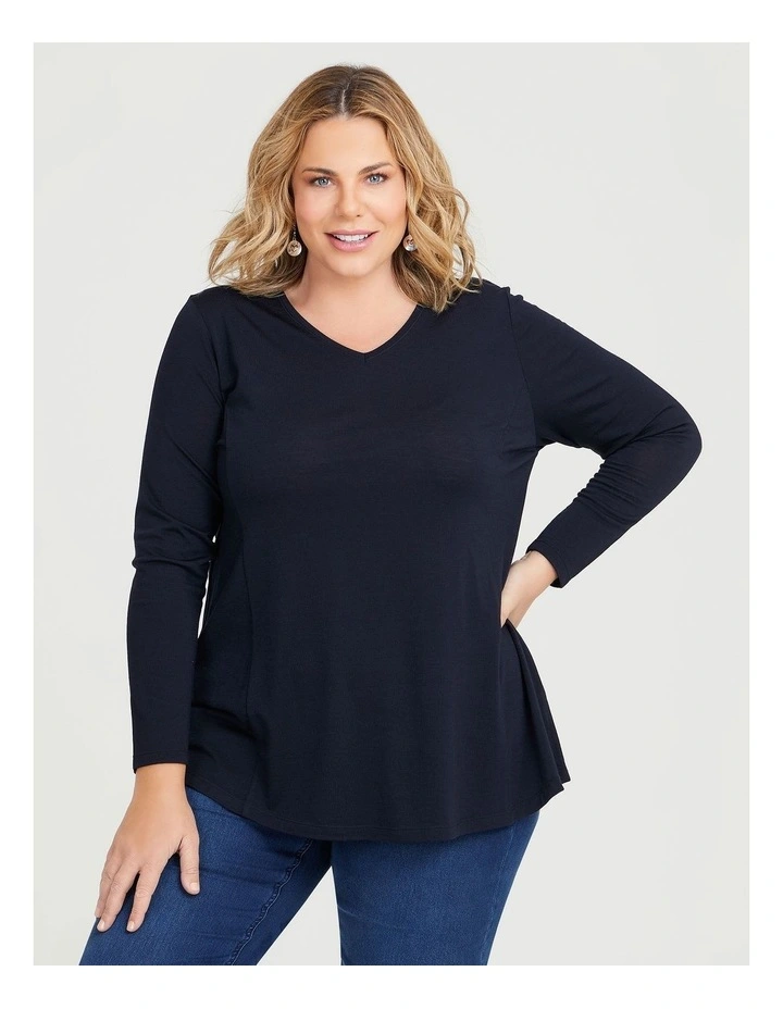 Wool Bamboo V-neck Top Navy