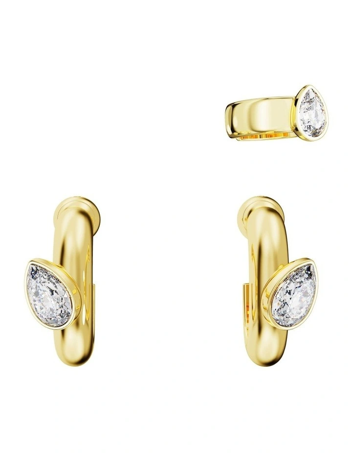 Dextera Hoop Earrings with Cuff Set of 3 Pear Cut Gold-Tone Plated in White
