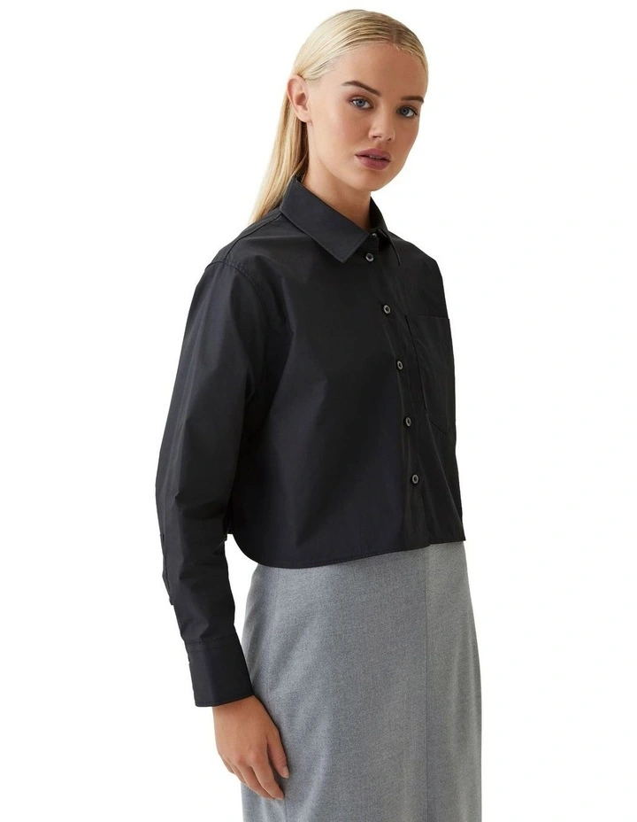 Carrie Cotton Crop Shirt in Black