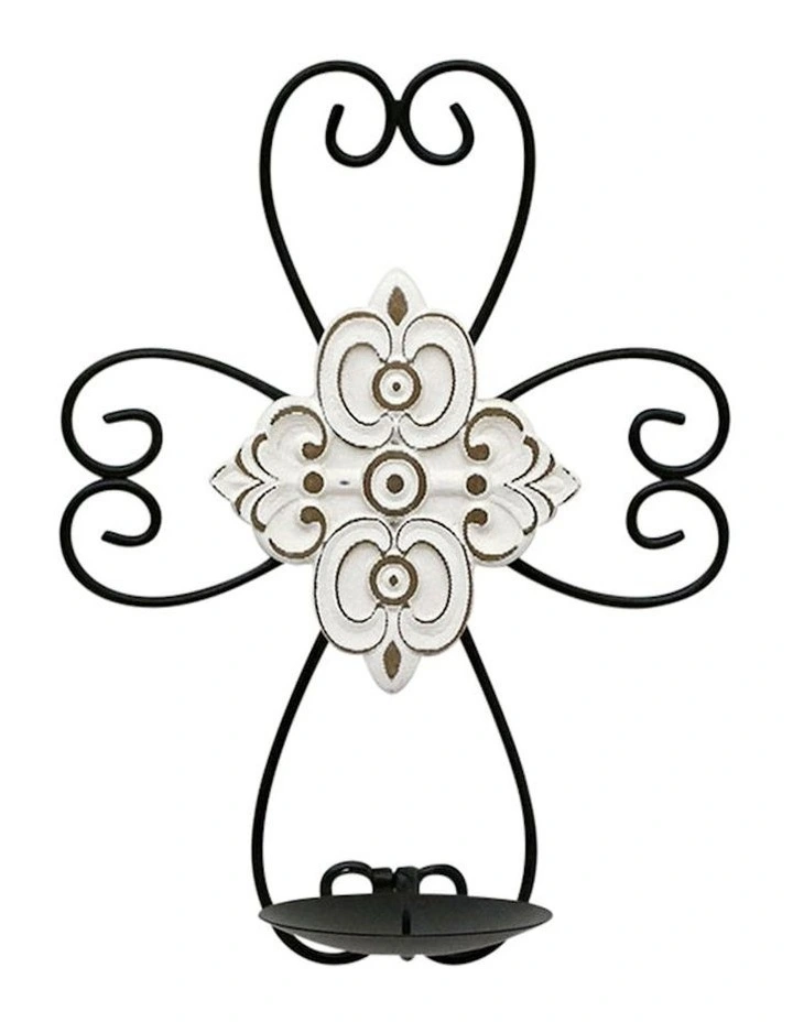 Decorative Candle Holder Cross Sconce Wall Accent in Multi