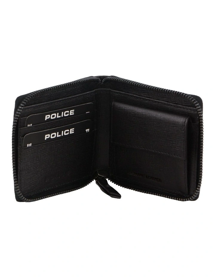 Leather Zip Round Wallet in Black