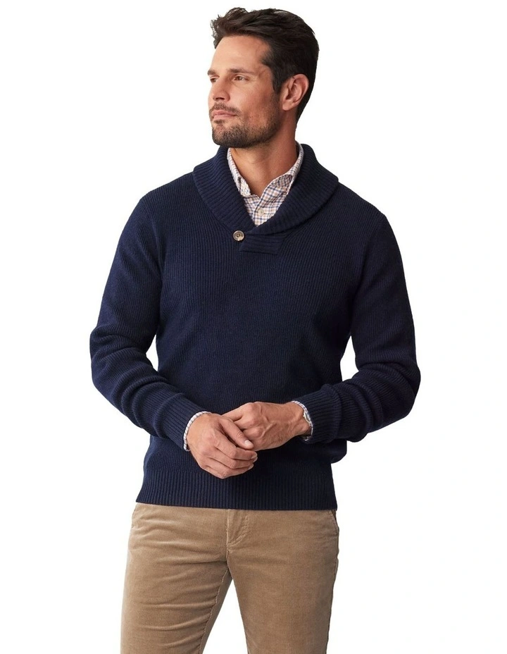 Shawl Neck Rib Knit in Navy