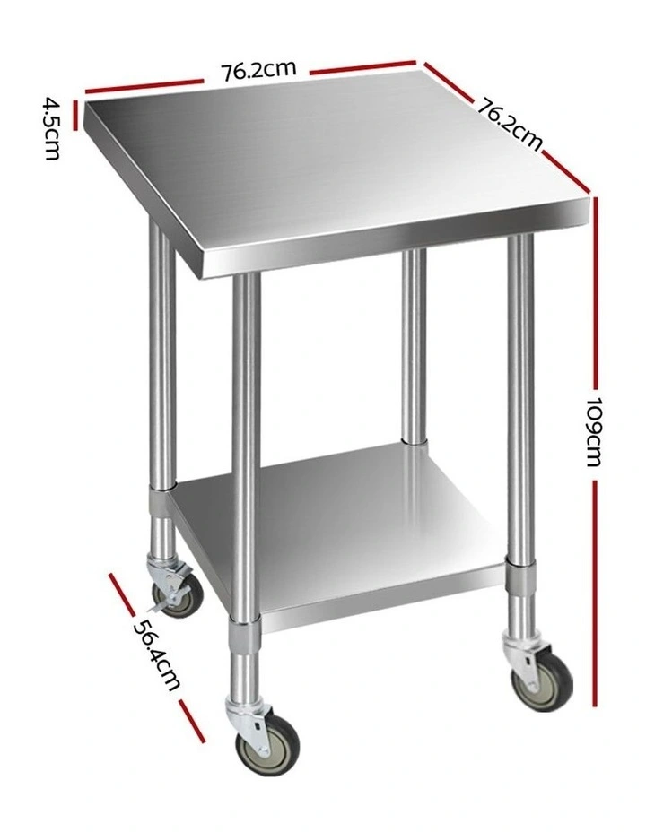 760x760mm Commercial Stainless Steel Kitchen Bench Prep Table w/ wheels