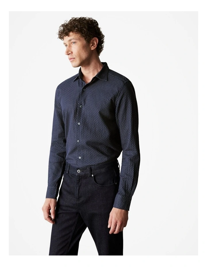 Tailored Fit Micro Jacquard Shirt in Navy