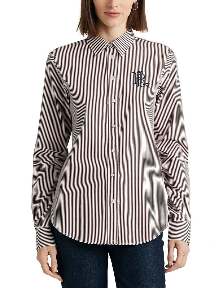 Striped Cotton Broadcloth Shirt in Red