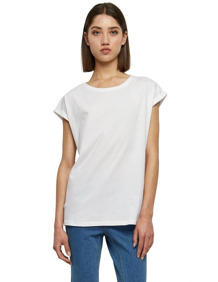 Extended Shoulder Tee in White