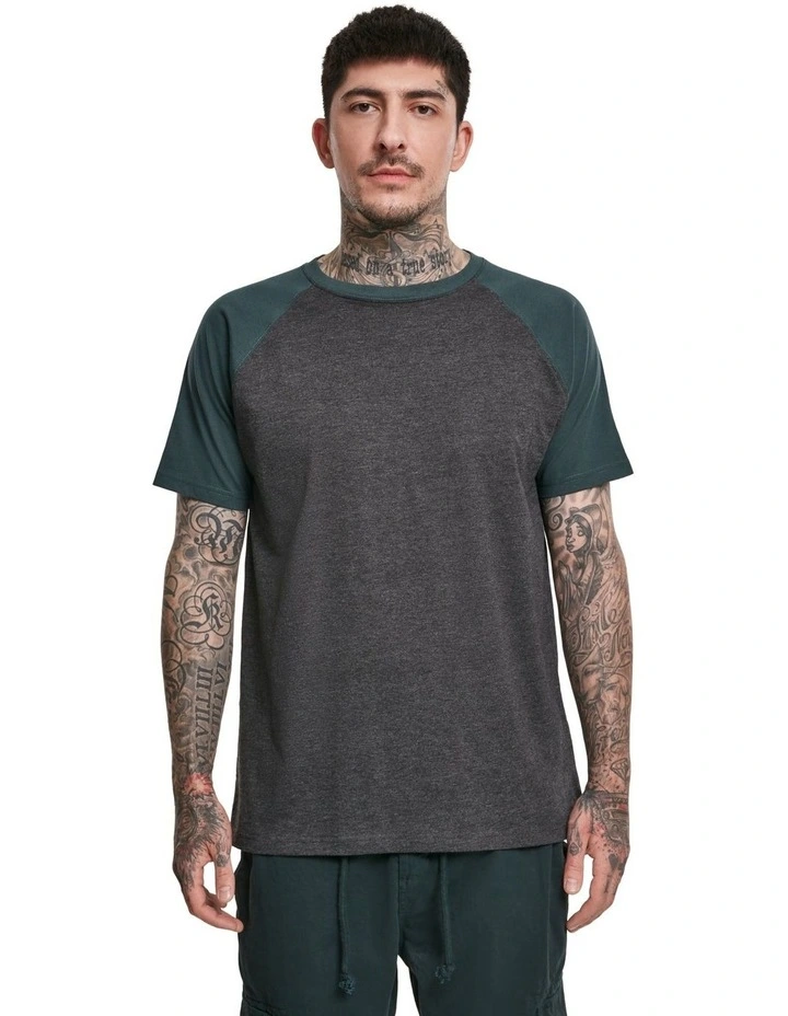 Raglan Contrast Tee in Charcoal/Bottle Green