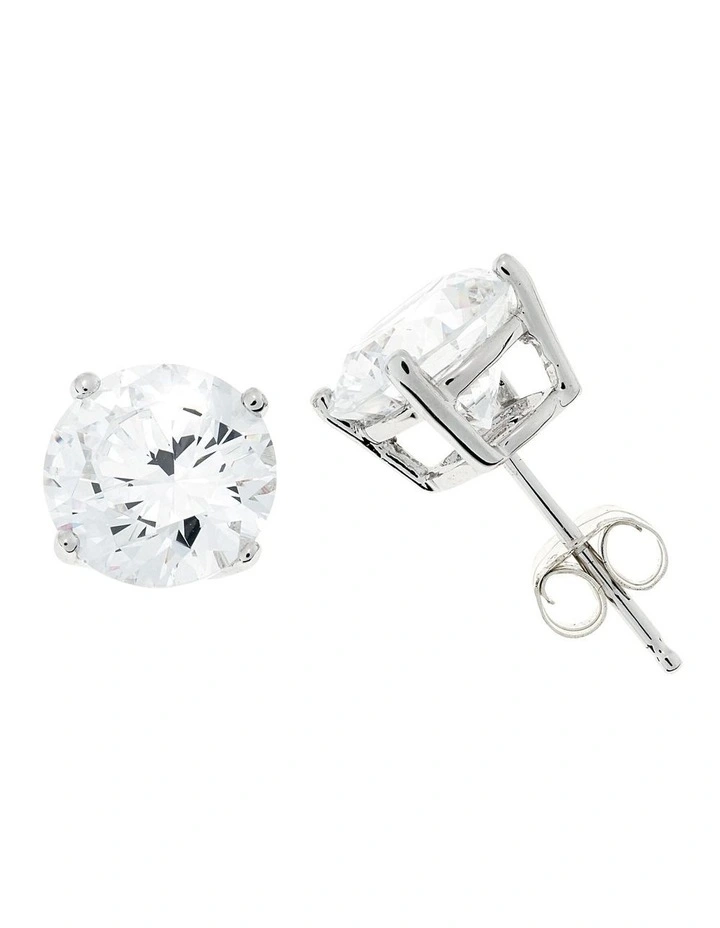 8mm Brilliant Silver Stud Earrings