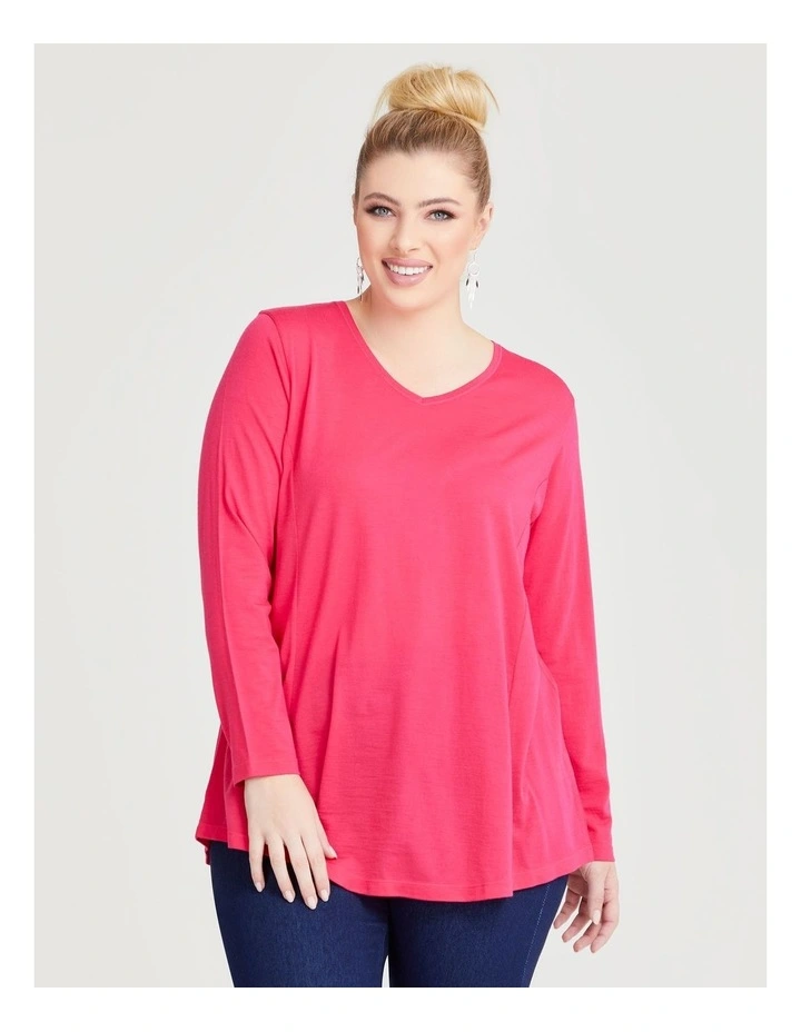 Wool Bamboo V-neck Top in Dark Fuchsia