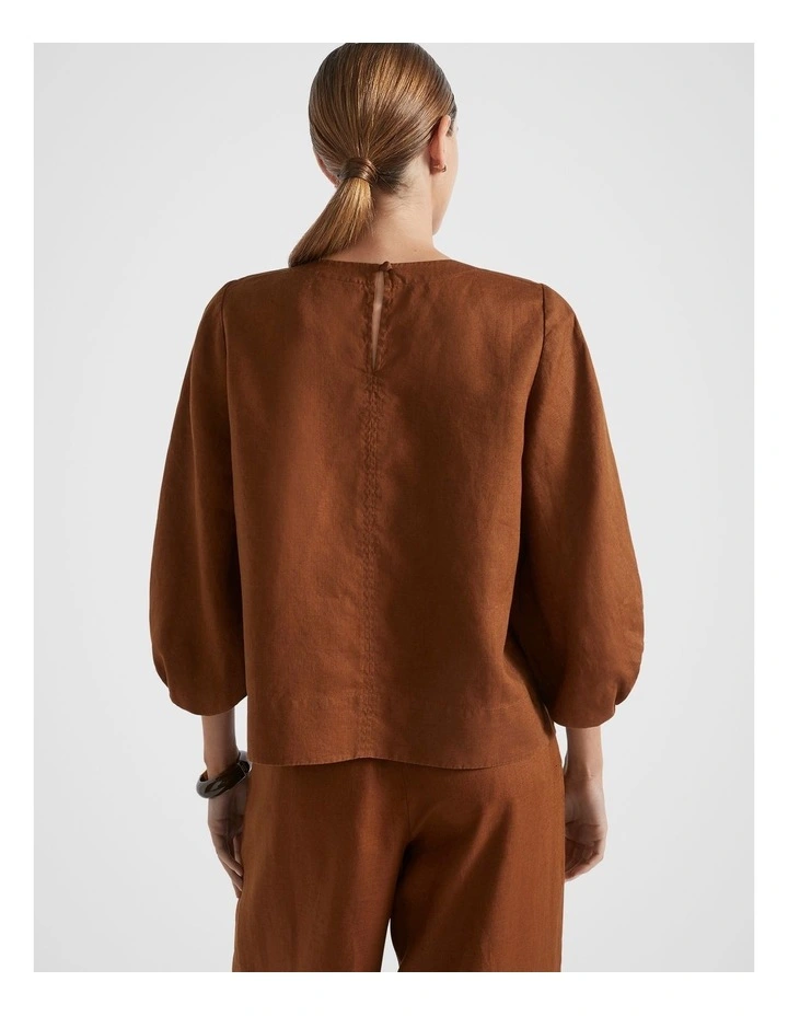 Core Linen Balloon Sleeve Top in Spice