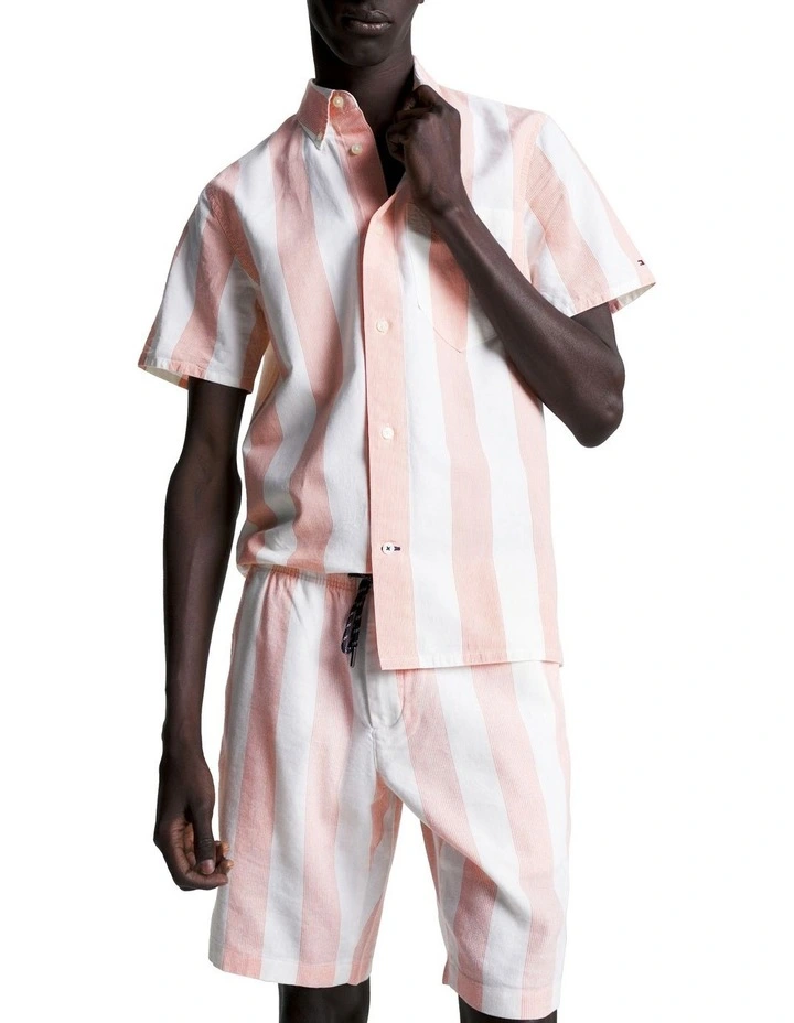 Stripe Regular Fit Short Sleeve Shirt in Peach Dusk